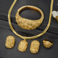 Overseas Fashionable Dubai Bride Square Piece 18K Gold Plated Set Necklace Bangle Earrings Ring Middle East Women