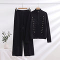 Fall-Winter Casual Fashion Knit Stand Collar Wide Leg Cardigan + Pants 2-Piece Set