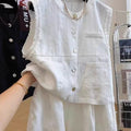 Spring-Summer Fashion Plus Size Linen Cotton Sleeveless Tank Top + Shorts Set