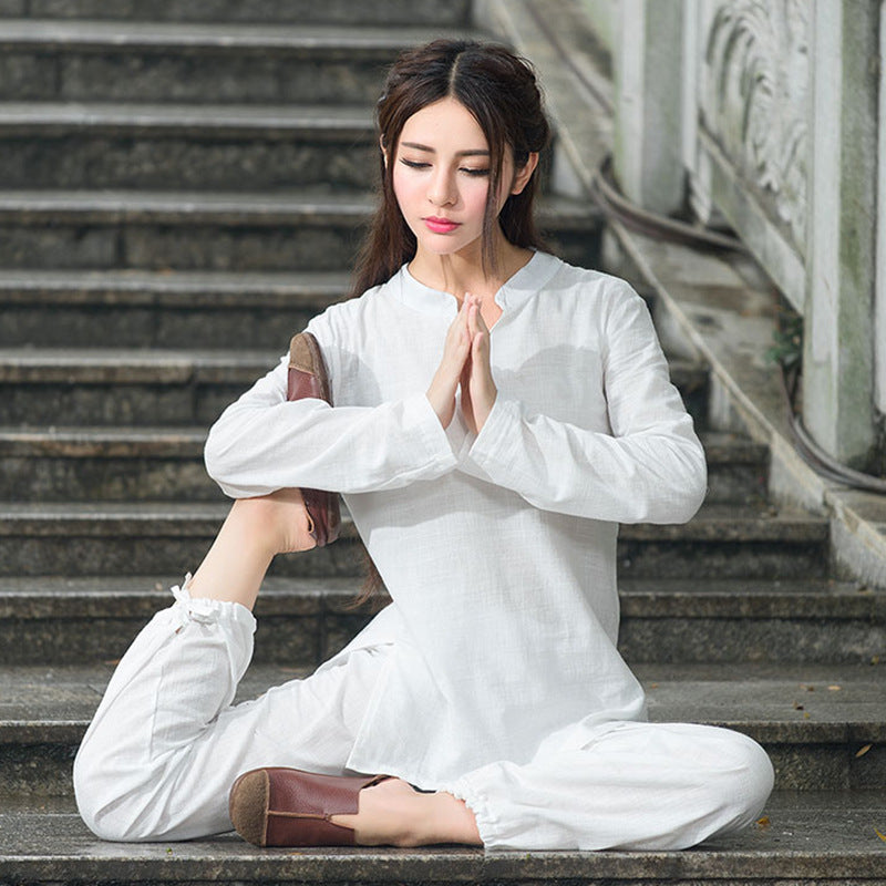 Women's Ethnic Casual Linen Cotton Long Sleeve 2-Piece Set 2026 - White