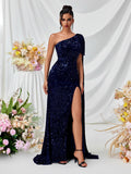 Women's One-Shoulder Sequin Evening Gown Party