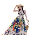 Ethnic Graffiti Print Camisole A-Line Fitted Long Dress