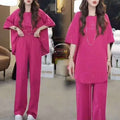 Summer Fashion Elegant Plus Size Short Sleeve High Waist Sequin Loose Tee + Pants 2-Piece Set