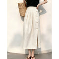 White Linen Button Front A-Line Long Skirt, 2026