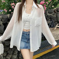 Women's Summer Casual Fashion Tencel Sun-Protection Lightweight Cardigan + Shirt + Ja - White