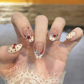 Handmade French Press-On Nails - Milk White Polka Dot Cat Eye Style