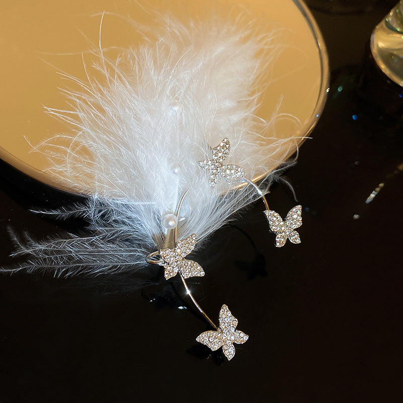 Rhinestone Bow Pearl Ear Cuff - view 2