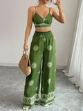 Women's Summer Printed Wide Leg Camisole Set 2026 | 2 Piece Outfit Set - Green