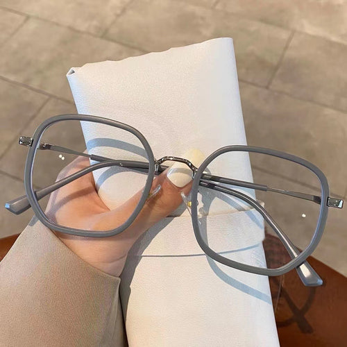 Cream White Prescription Glasses Frame Women With Rx Anti-Blue-Light Photochromic Glasses Bare Face Big Frame Display Face Slim Plano