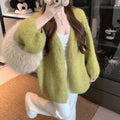 Women's Fall Korean Knit Wool Loose Sweater + Cardigan + Jacket 2026 - Green