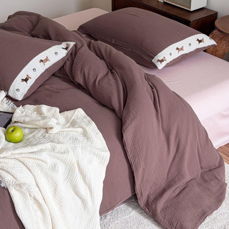 Dusty Rose Pink Crinkle Gauze Cotton 4-Piece Bedding Set - view 2