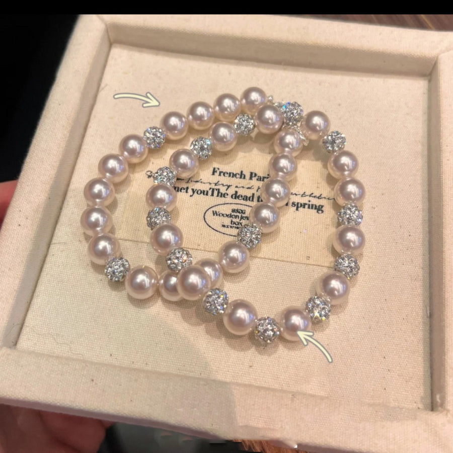 French Rose Pearl and Rhinestone Beaded Bracelet - view 3
