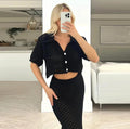 Versatile Crochet Knit Crochet Cardigan + Skirt Set