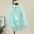 Spring Fashion Versatile Cotton Long Sleeve Striped Printed Loose Cardigan + Shirt