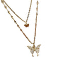 Amazon Style Elegant Minimal Choker Clavicle Chain Exquisite Size Full Diamond Butterfly Double-Layer Necklace Women N6161