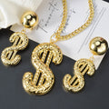 Western Hip-Hop With Money Flower Gold Plated Beautiful Gold No. Pendant Necklace Earrings Set INS Unisex Jewelry