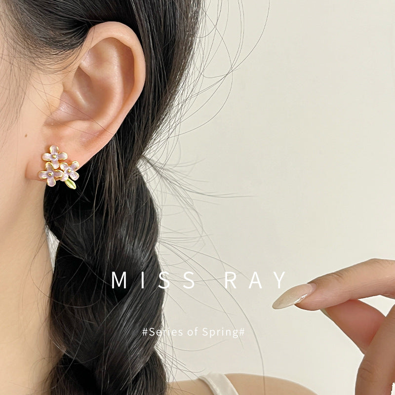 Enamel Flower Minimalist Stud Earrings - view 2