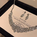 Banquet Luxury ~ Rhinestone Geometric Teardrop Stud Earring Necklace Set Fashionable Clavicle Chain Light Luxury Premium Necklace Women