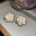 Silver Hands Resin Rhinestone Flower Pearl Bracelet Stud Personality Statement Exquisite Earrings Light Luxury Premium Earrings Women