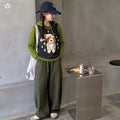 Girls' Long Sleeve Hoodie Tee Cartoon Vest Striped Pants Set