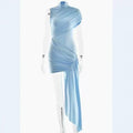 Slim Fit Bodycon Dress - Round Neck Ruched Irregular Hem Sleeveless Sexy Dress