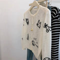 Women's Korean Unique Knit Printed Sun-Protection Lightweight Cardigan + Jacket + Top - Apricot