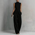 Fashion Elegant Linen Cotton Sleeveless Drapey Shirt + Pants Set