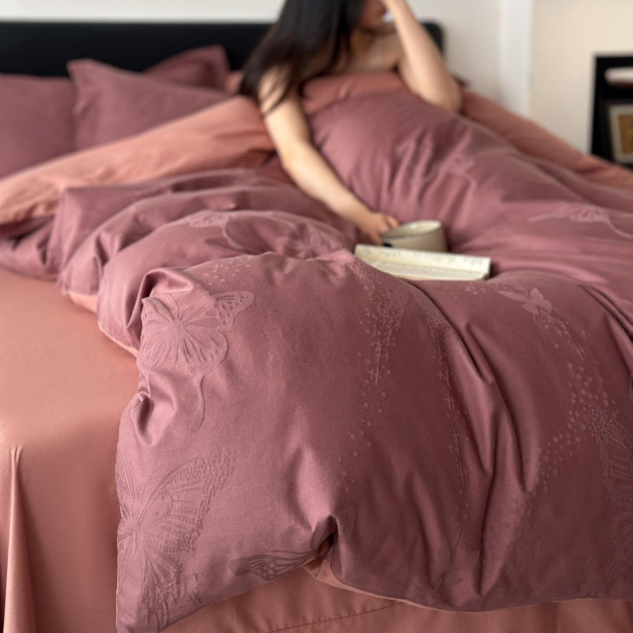 Butterfly and Floral Cotton Jacquard 4-Piece Bedding Set - view 4