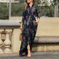 Women's Casual Lapel Collar Printed Floral Long Dress + Shirt + Skirt 2026 - Blue