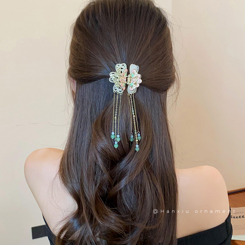 Chinese-Style Enamel Butterfly Tassel Hair Clip - view 2