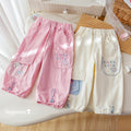 Girls' Cartoon Embroidered Drawstring Cargo Pants