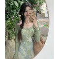 EI Yao New Chinese Retro Floral Camisole + Cardigan Two-Piece Set