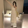 法式钩花镂空针织吊带连衣裙女夏宽松叠穿罩裙海边度假无袖背心裙