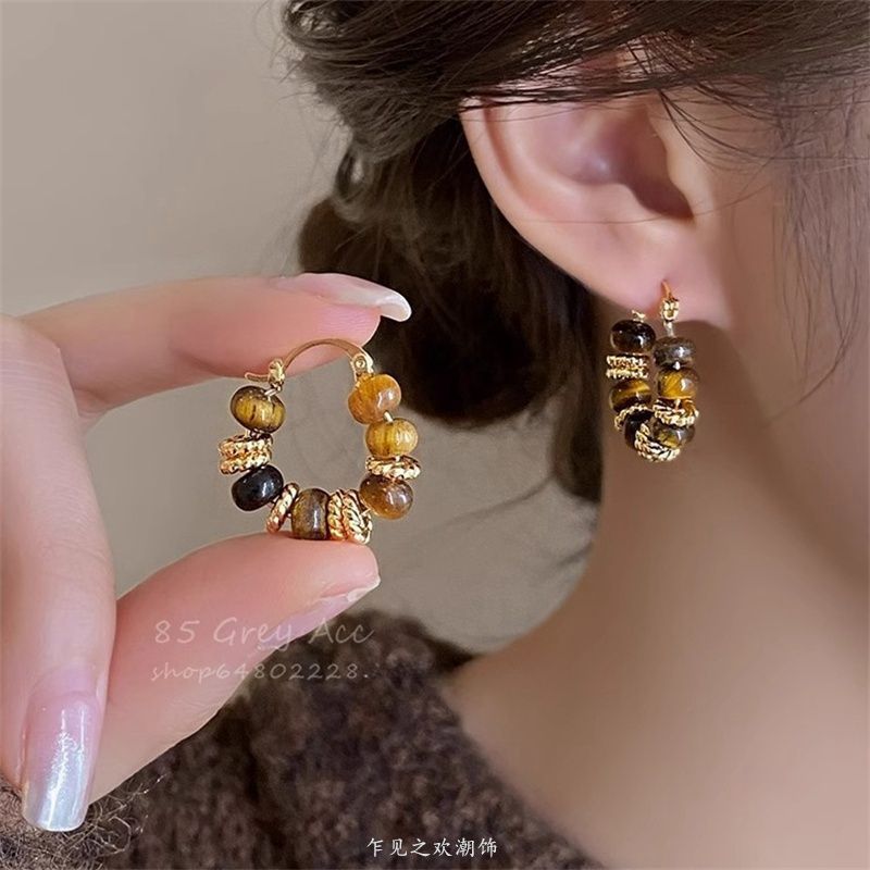 Tiger's Eye Huggie Hoop Earrings - view 2