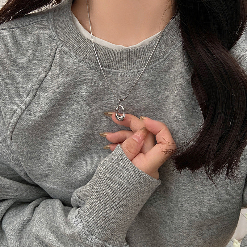 Korean Minimalist Silver Bow Pendant Necklace - view 12