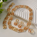 Africa Bride Heavy-Duty Thick Dense Round Polish Cuban Chain New Bead Gem Necklace Bracelet Set Earrings Ring Set