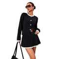 Fall Chanel-Style Fashion Knit Pleated Cardigan + Short Skirt 2-Piece Set