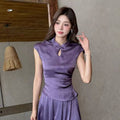 Women's Summer New Chinese Acetate Qipao Dress + Skirt + Top 2-Piece Set 2026 - Purple