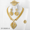 Imperial Breeze Versatile Ancient Craft Plated Set Inlay Crystal Necklace Bracelet Set Earrings Ring Set Vintage Leaves Retro Accessory