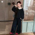 Girls' Contrast Faux Layered Hoodie Wide-Leg Pants Two-Piece Set