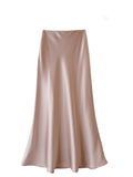 Fall French Elegant Satin High Waist Drapey Skirt