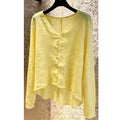Women's Summer Long Sleeve V-Neck Sun-Protection Loose Cardigan + Shirt 2026 - Yellow