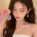 Ethereal Purple Dream Isle Full Diamond Super Sparkle Geometric Teardrop Jewelry Set Imperial Breeze Banquet Necklace Light Luxury Niche Necklace