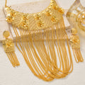 18k Gold Plated Dubai Middle East Wedding Party Flower Cutout Long Fringe Necklace Earrings Set Overseas Factory