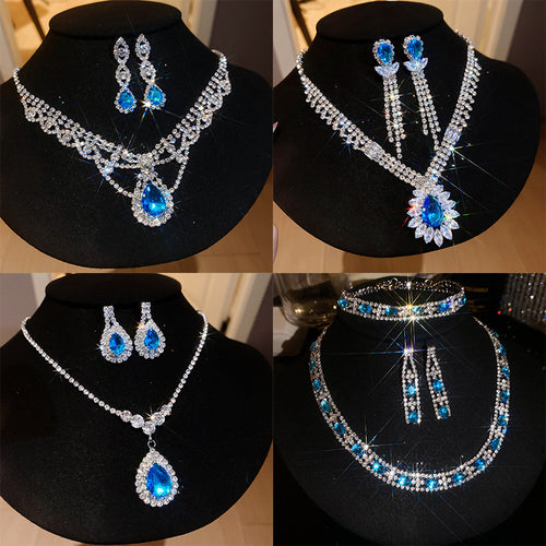 Bleu Dream Imperial Breeze Blue Tone Geometric Teardrop Jewelry Set Banquet Luxury Necklace Light Luxury Niche Necklace