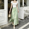 Summer French Fashion High Waist Floral Skirt + Long Skirt