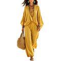 Women's Fall Batwing Sleeve Crew Neck Wide Leg Pants 2-Piece Set 2026 - Blue