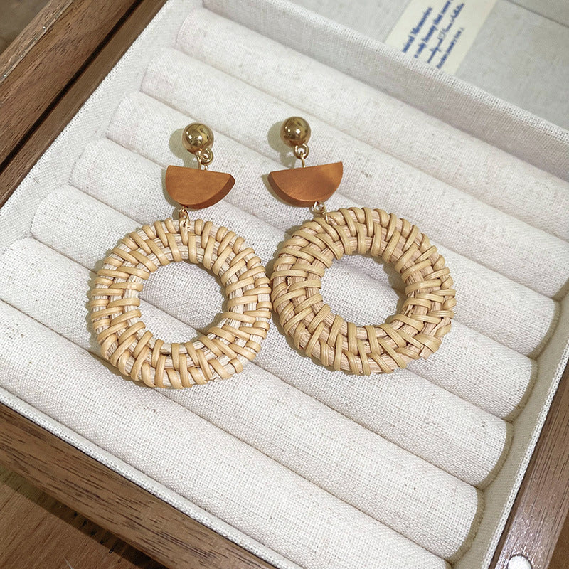 Bohemian Woven Straw Statement Earrings - view 10