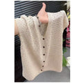 Women's Casual Elegant Knit Short Sleeve V-Neck Hollow-Out Cardigan + Top 2026 - Coffee Sleeveless Top