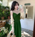 Green Retro French Camisole Dress Set, 2026